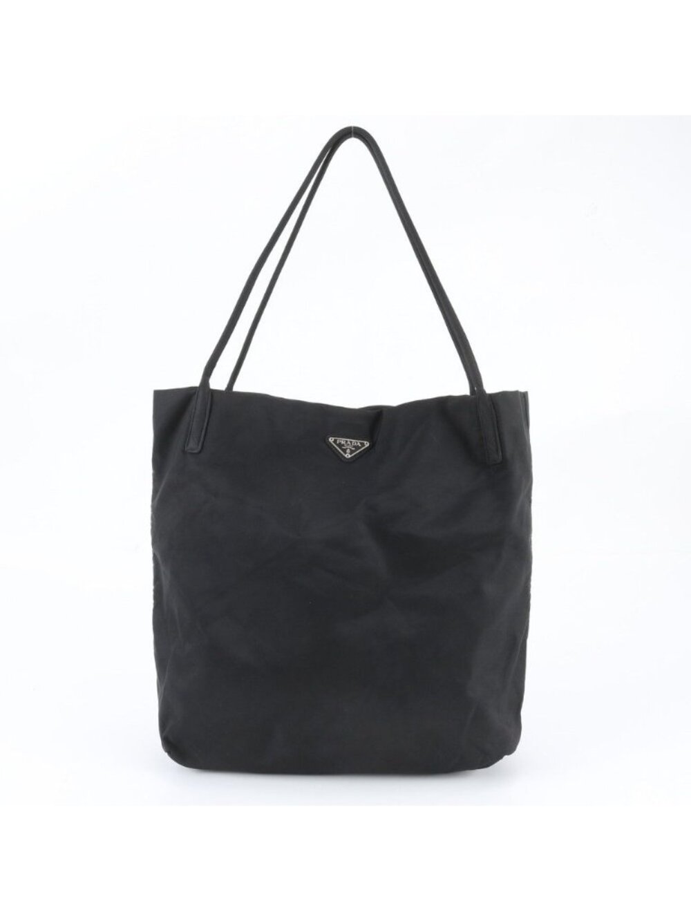 Prada Tessuto Nylon Triangle Logo Shoulder Bag Tote Black